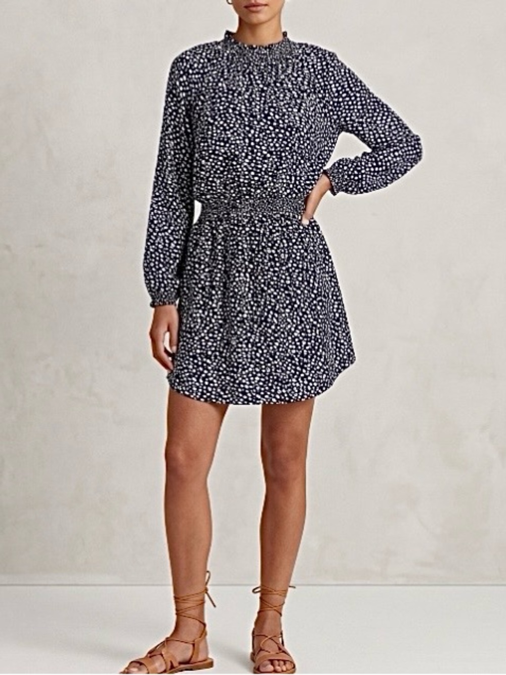 New Boden Polka Dot Smocked Dress Size 12 Big Girl Youth Nautical